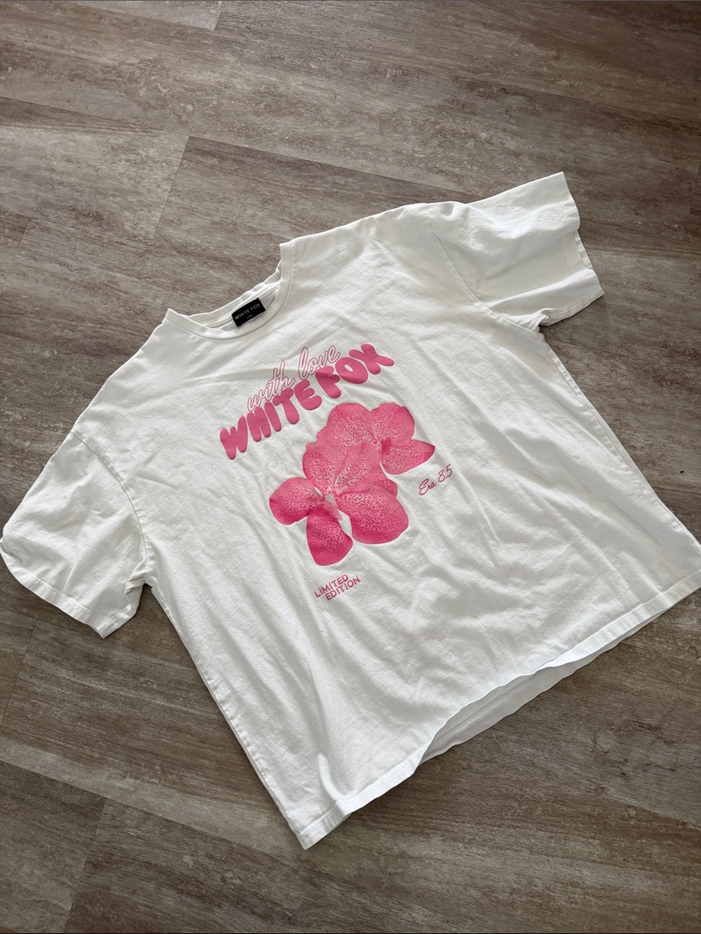 White Fox Graphic Tee with Pink Floral Print